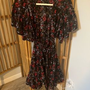 Max Studio Dress from Saks Off Fifth. Black with white & red flowers.